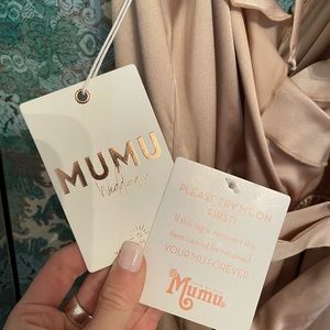 Show Me Your Mumu “Samantha Ruffle Wrap Dress” in Champagne Luxe Satin